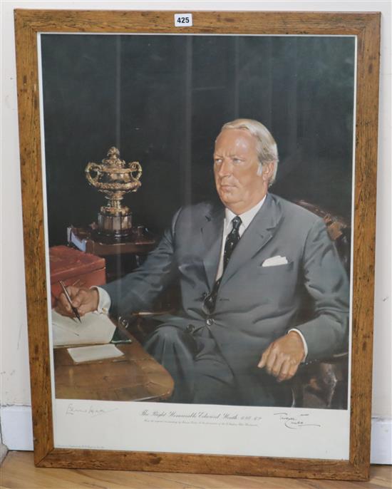 Terence Cuneo, colour print, Portrait of the Rt. Honourable Edward Heath, signed by the artist and the sitter, 82 x 58cm